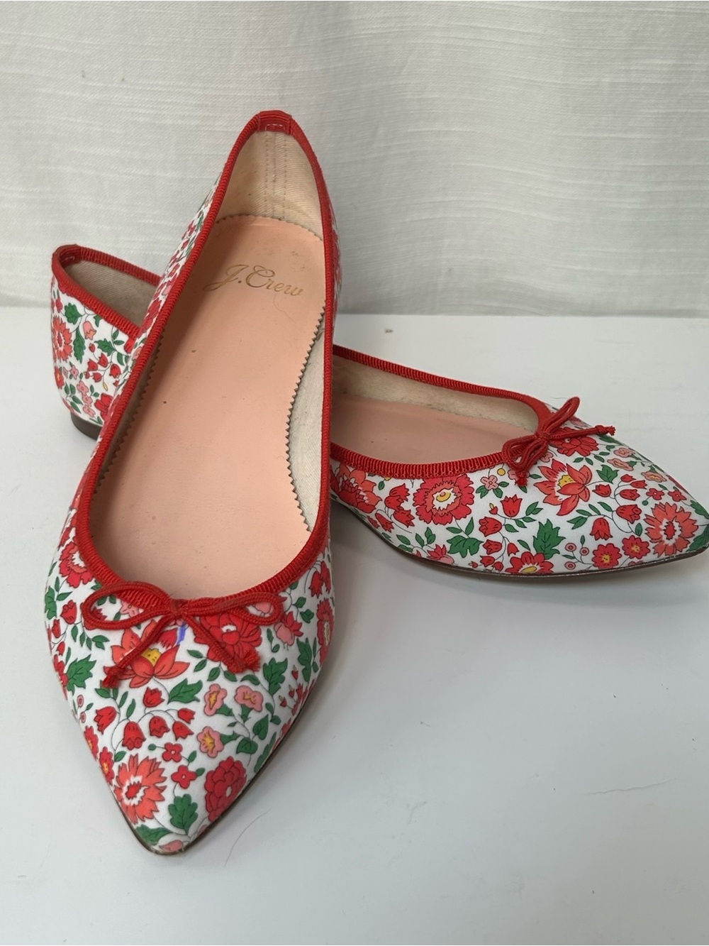 J.Crew Gemma Ballet Flats in Floral Cloth - White with Red - Picture 3 of 10